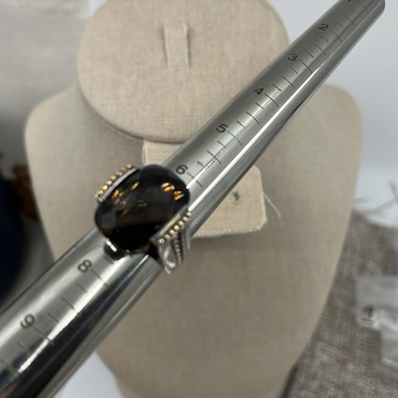 Stunning Smoky Quartz Statement Ring - Sterling Silver with Gold Accents - Picture 6 of 15